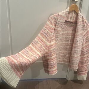 Moth Pink and Cream Bell Sleeve Cardigan